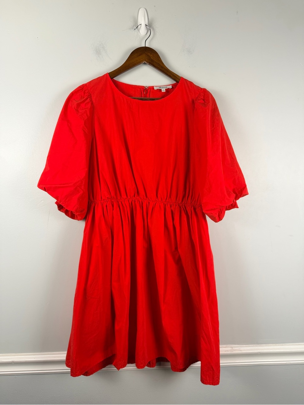 Madewell Poplin Crewneck Bubble-Sleeve Mini Dress in heirloom rose size 12 - Picture 3 of 10